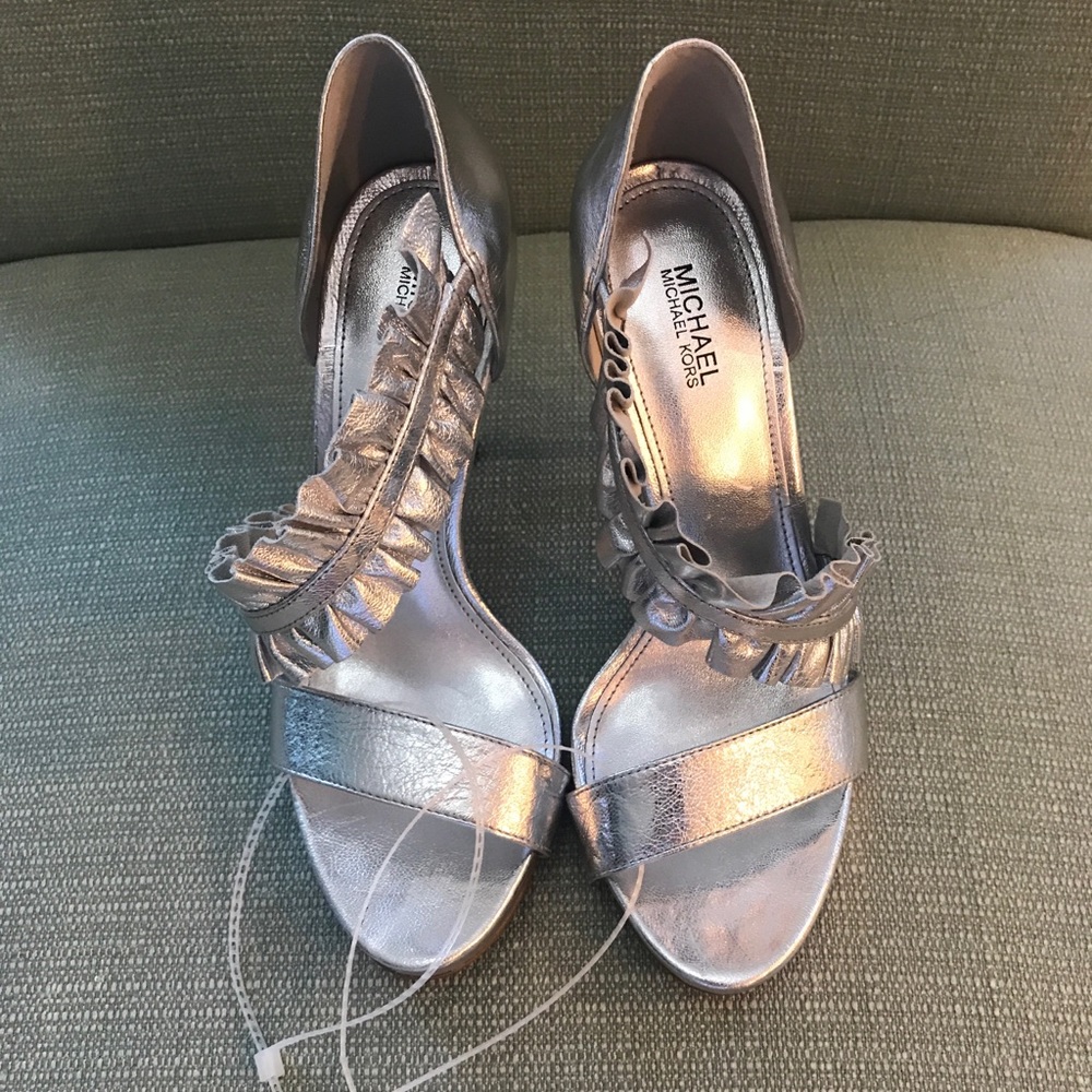 Size 7 Michael Kors silver heel NEW